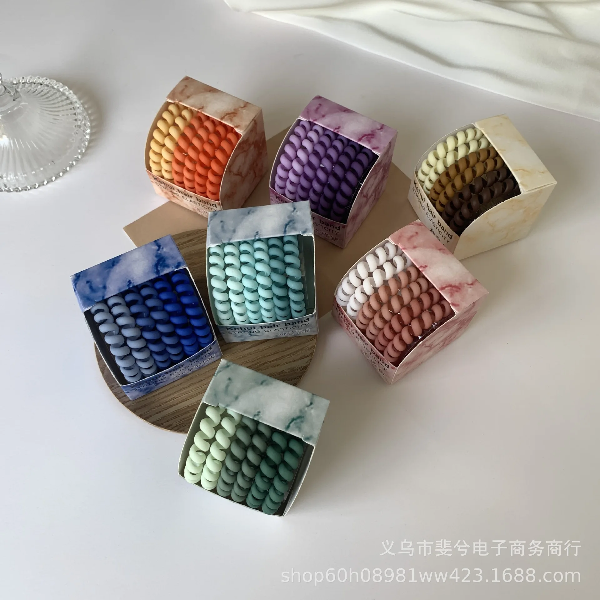 

6 Pcs Gradient Color Boxed Telephone Wire Hair Ring Seamless Head Rope Korean Tie Hair Simple Hair Rope Leather Case Bold Female