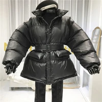 cotton casual winter coat ladies parker coat shiny surface warmth thick thick loose womens jacket ladies belted jacket 2021 new