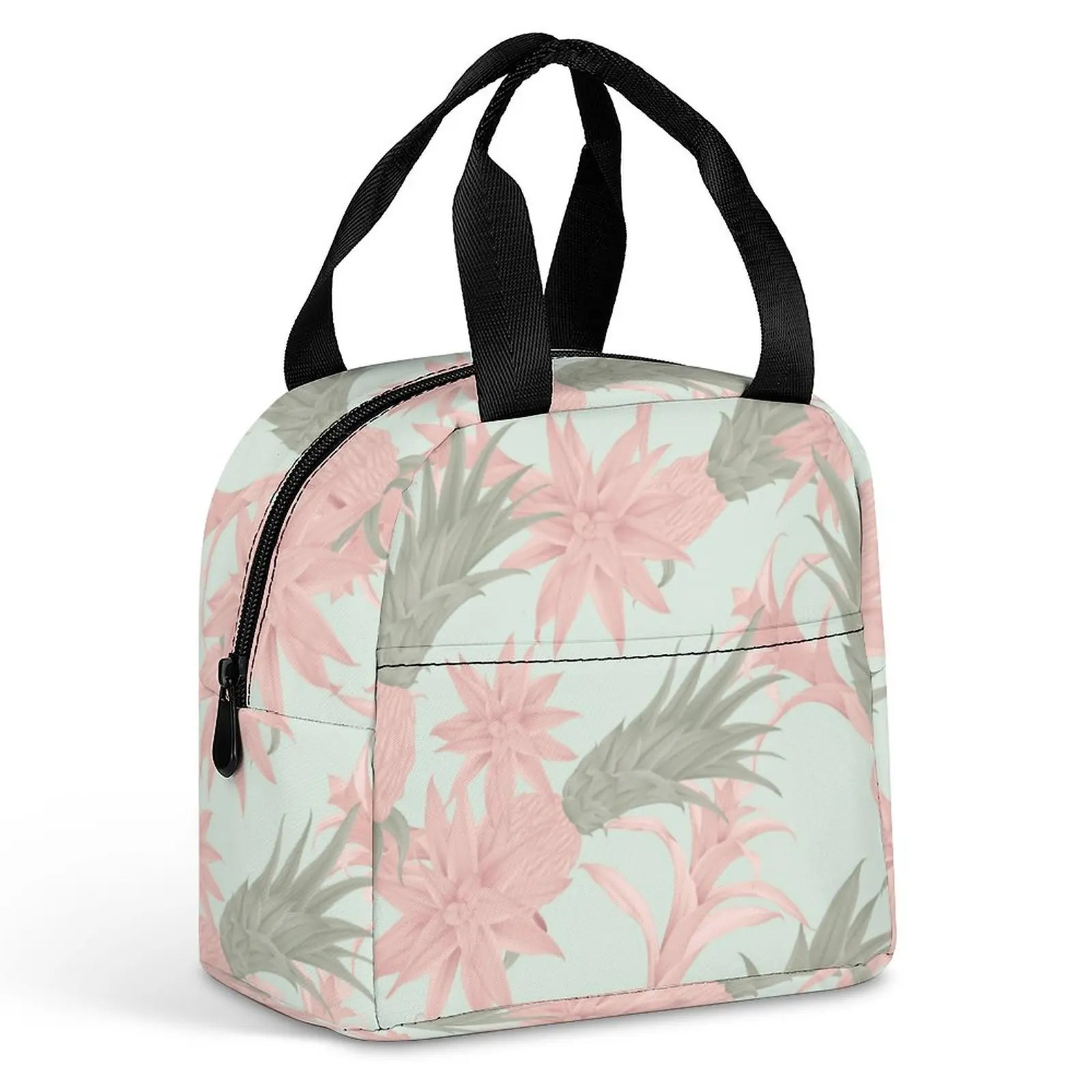 Custom Pattern Tote Lunch Bags for Women Pineapple Flower Green Print Portable Meal Bag Picnic Travel Breakfast Box Work School