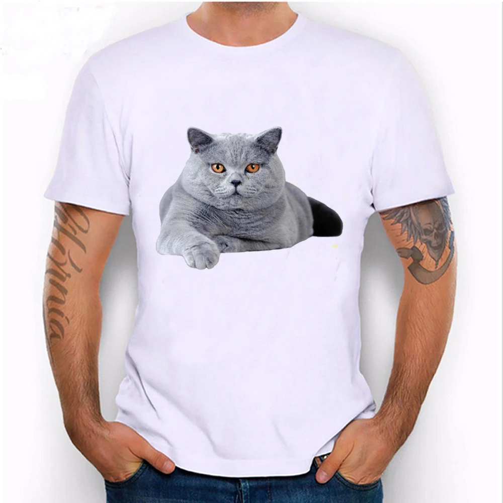 Купи New Fall Summer Fashion Men's Short Sleeve British Shorthair Cat T-Shirt Cute Animal Printed Male Tees Casual Hipster Tops за 278 рублей в магазине AliExpress