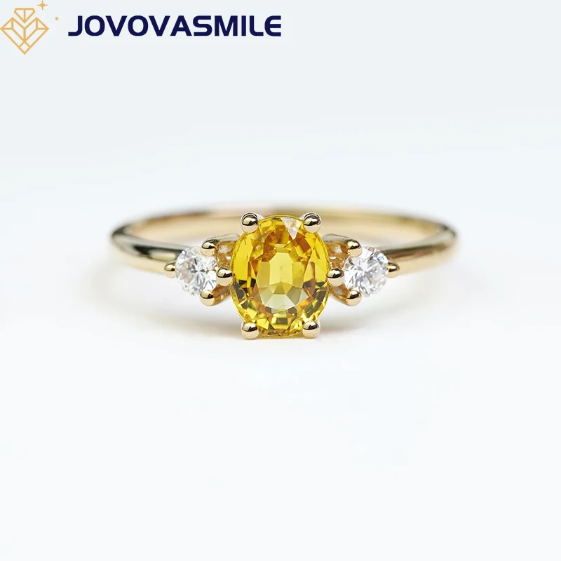 JOVOVASMILE 5x6mm Yellow Oval Sapphire Ring Two Round Moissanite 9k Real Yellow Gold Jewelry For Woman Best Fashion Romantic Gif