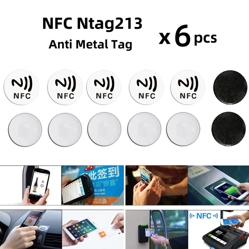 

E9LB Adhesive Ntag213 Stickers Card Anti Metal for TagMo IOS13 6pcs