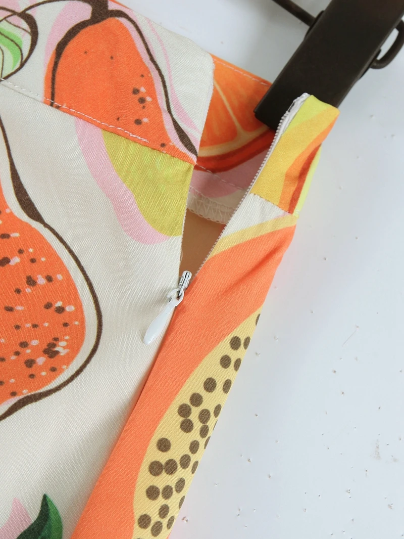 Летняя юбка миди с высокой талией и принтом фруктов Женская трапециевидная