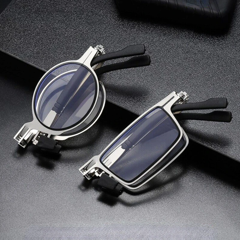 

Retro Folding Reading Glasses for Men Women All Metal Frame Anti-blue Light Eyeglasses with Case +1.0 +1.5 +2.0 +2.5 To +4.0