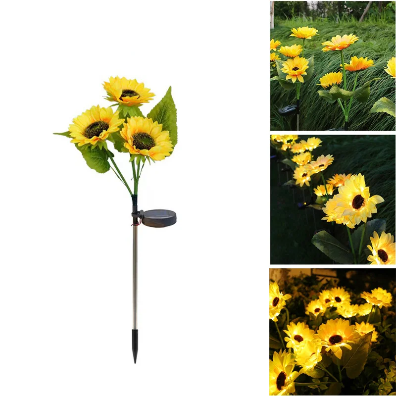 

1/3 Head Simulation Sunflower Lights Garden Yard Lawn Solar Led Light Outdoor Landscape Lamp Home Decoration Flower Light