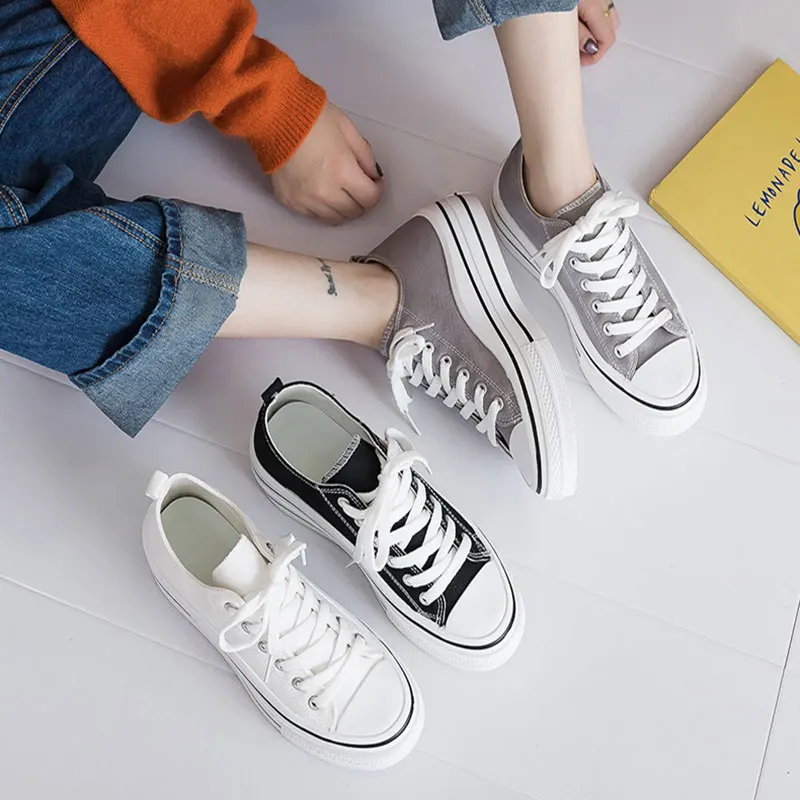 

Women Sneakers Fashion Vulcanized Shoes New White Comfortable Casual Sport Shoes for Women Low-cut Platform Canvas Female Shoes