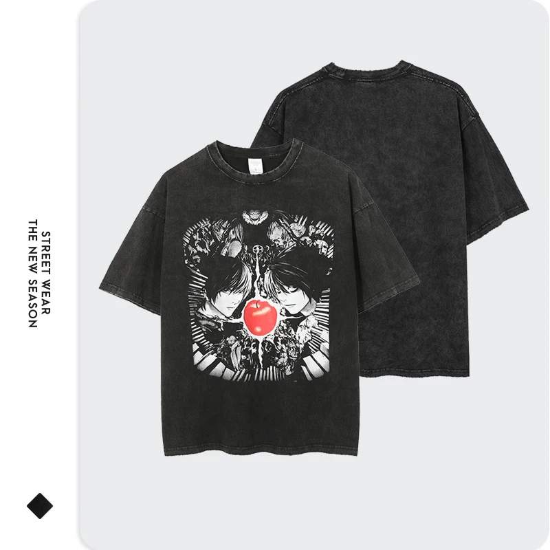 

High Street Summer Cotton Harajuku Retro Short Sleeve Top Graffiti Animation Pattern Hip Hop Loose Men Oversized T-shirt
