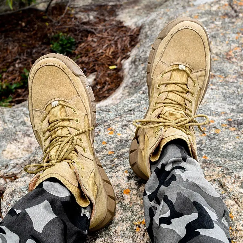 Autumn Leather Martin Boots Men's High Top Ankle Desert Workwear Outdoor Climbing Women's Hiking Boots Lightweight Non-Slip