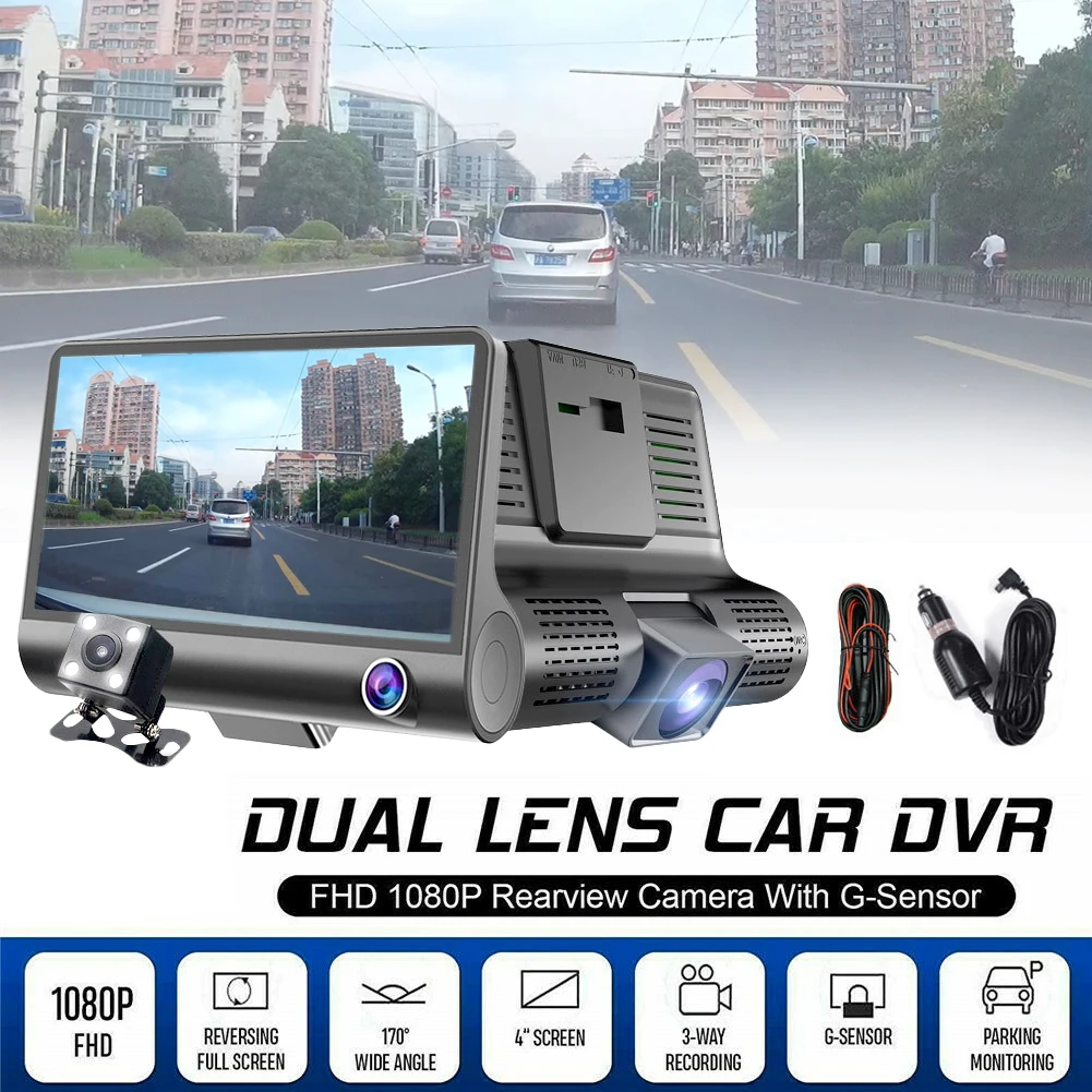 

HD Night Car Dvr Dash Cam 4.0 Inch Video Recorder Auto Camera 3 Camera Lens with Rear View Camera Registrator Dashcam DVRs