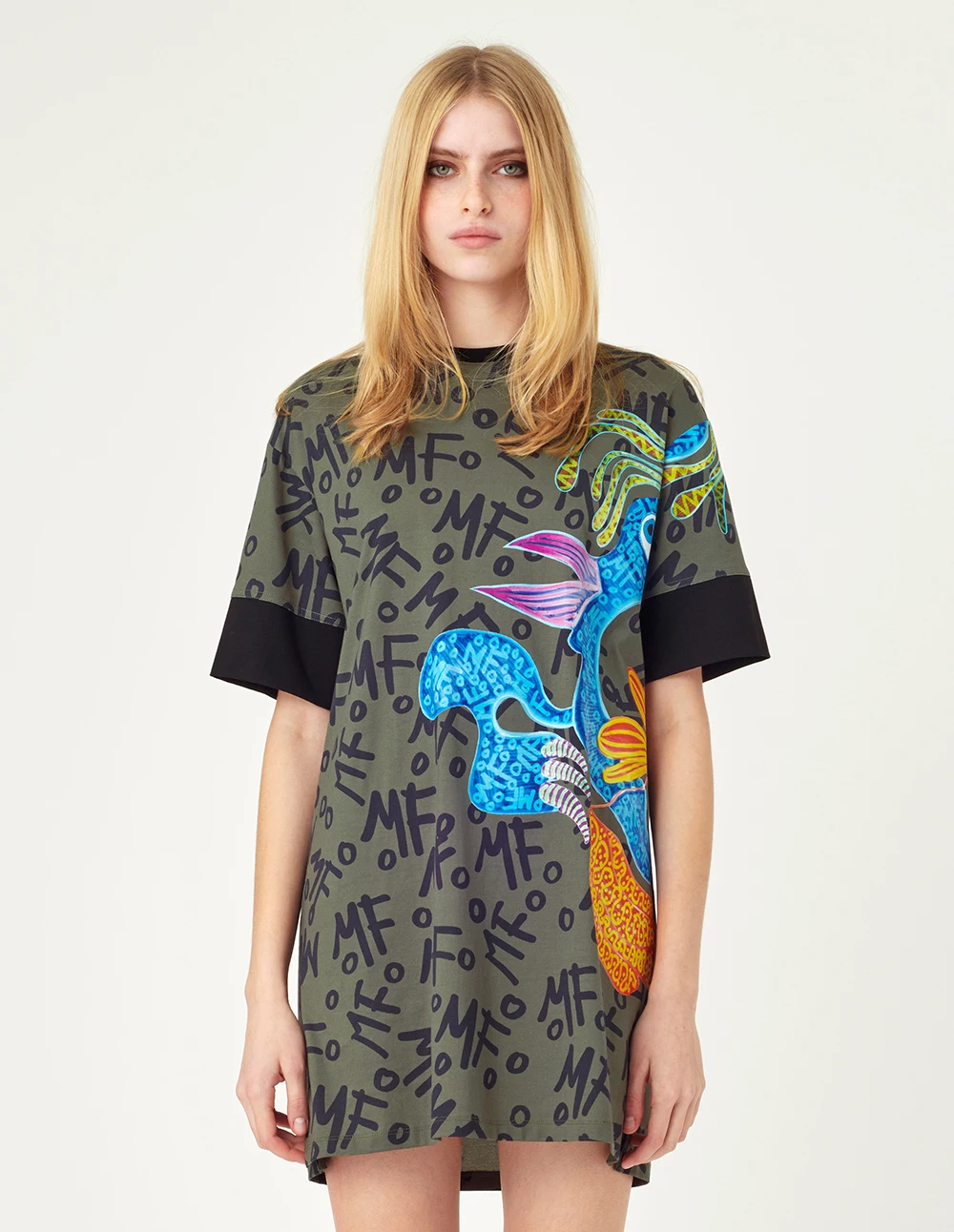 

MARKFAST 2022 New Graphic Streetwear Loose Printed T Shirt Dress Women O Neck Mini Dresses Short Sleeve Basic Robe Vestidos