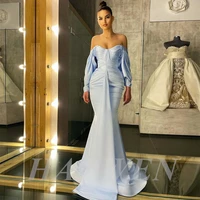haowen mermaid satin prom dresses long sleeves sweetheart draped pleat evening gowns ruched formal party dress