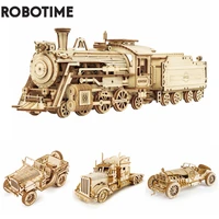 robotime rokr 3d puzzle movable steam traincarjeep assembly toy gift for children adult wooden model building block kits