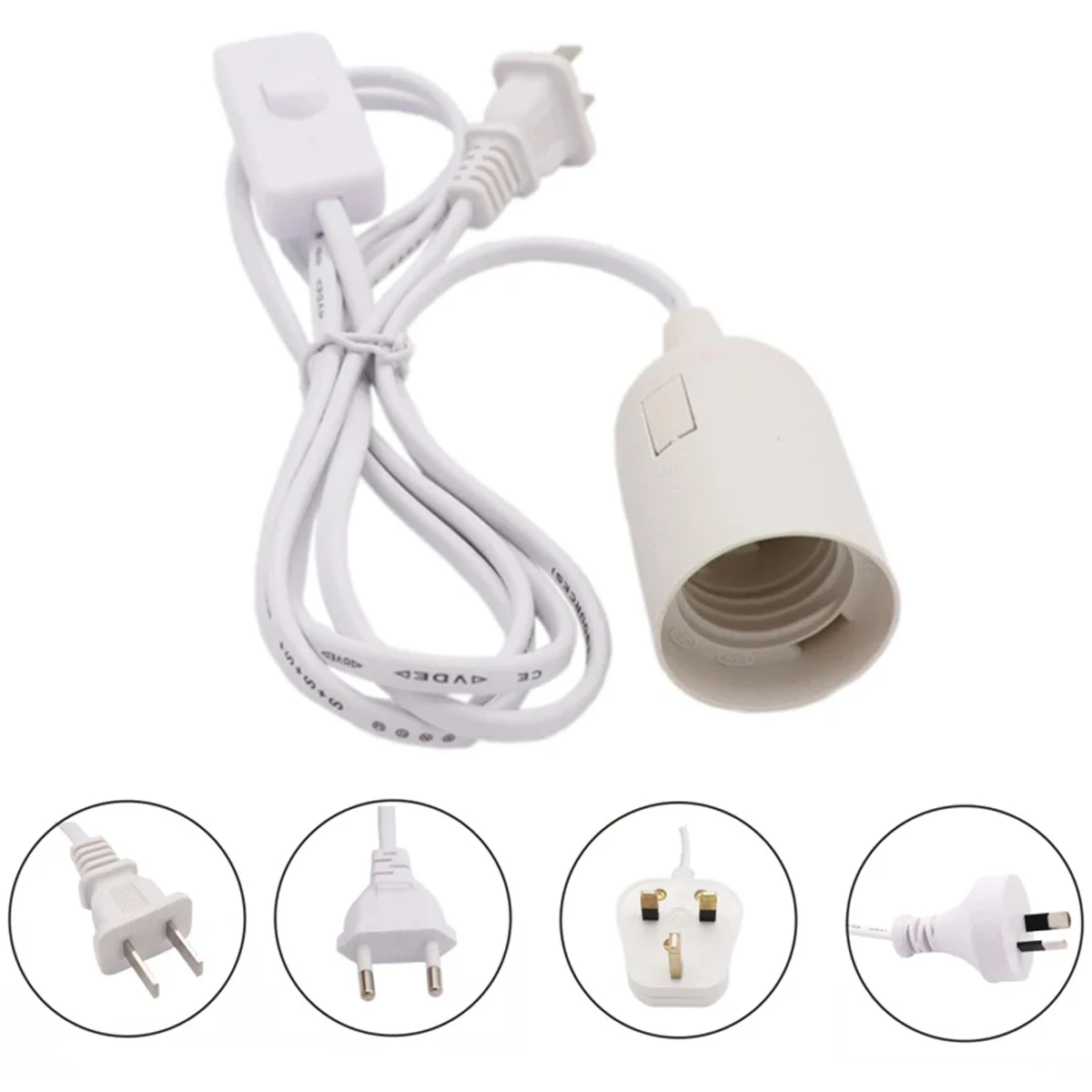US AU UK EU to E27 Power Cord Screw Base Lamp Holder LED Pendant Light Head With 303 Switch Extent Cable 1.8m Bulb Socket