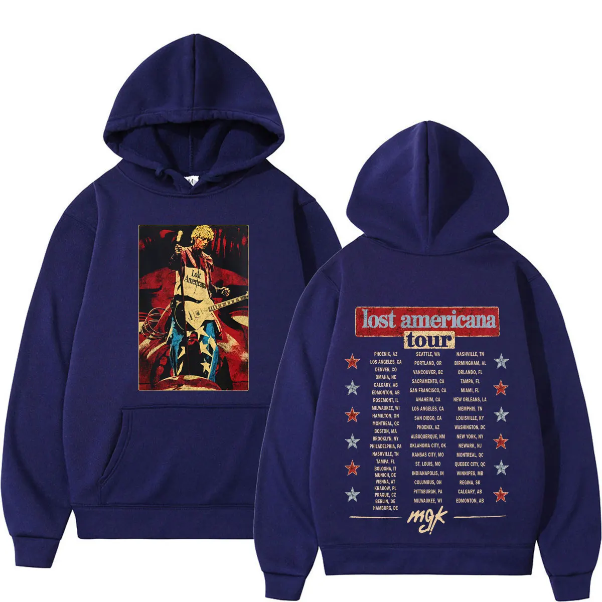 Фото Худи MGK Lost Americana Tour 2026 с принтом, мужские и женские, в стиле хип-хоп и панк, осенне-зимние, повседневные, свободные, винтажные толстовки с капюшоном №2