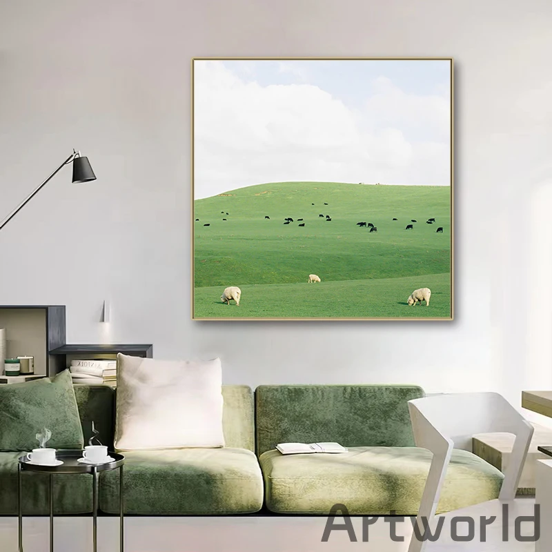 Флок овцы выпаса на пасовищах пейзажная живопись настенная художественная