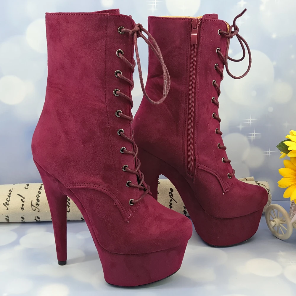 Leecabe Suede 15CM/6inches Pole dancing shoes High Heel platform Boots closed toe Pole Dance boot