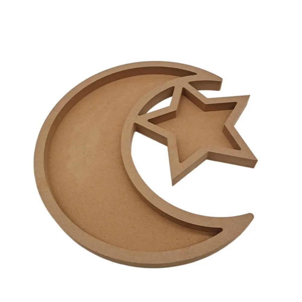 

Rustic Wooden Crescent Moon Srar Eid Ramadan Party Food Serving Tableware Dessert Pastry Tray Display Holder Decor Ornament