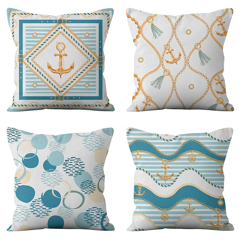 

45x45cm Cushion Cover Home Ocean Blue Digital Printing Sofa Pillow Linen Cushion Waist Pillow Case
