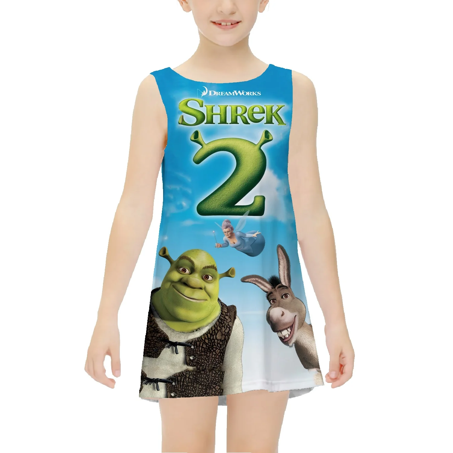 Sherk Summer Girls Fashion Print Basketball Vest Skirt Small Sleeveless Thin Section Mid Length T Skirt Baby Dress