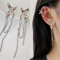 2022 womens unique charm metal butterfly tassel earrings cold wind temperament ruby eardrop new fashion niche design jewelry