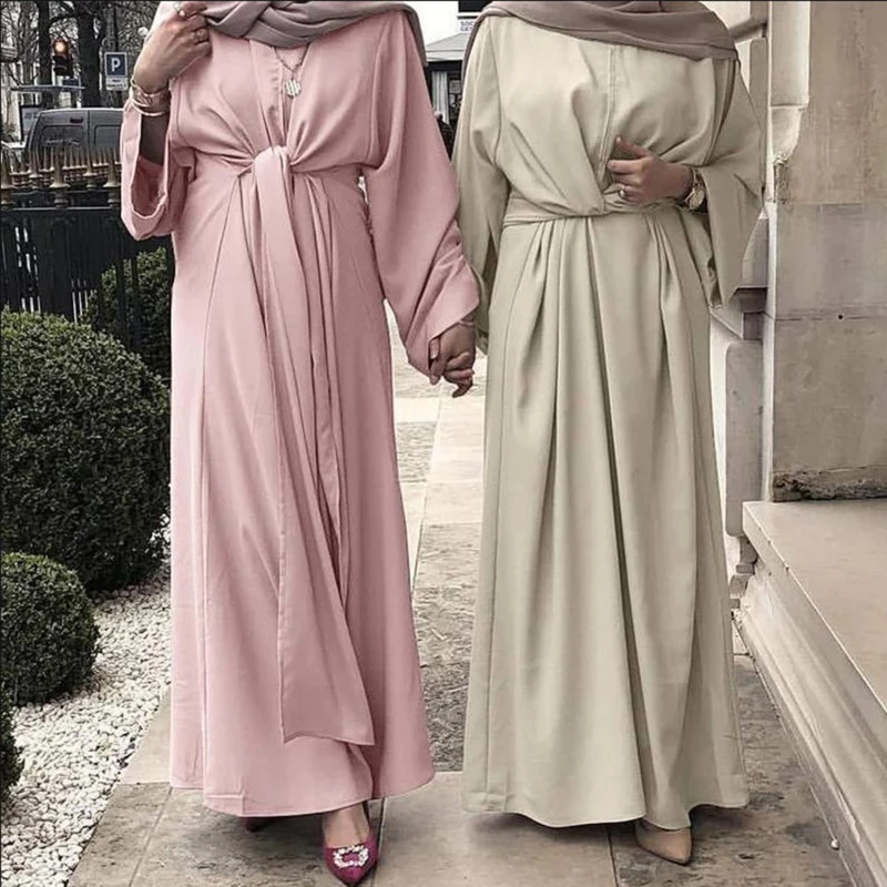 

Muslim Fashion Hijab Long Dresses Women With Sashes Solid Color Islam Clothing Abaya African Dresses For Women Musulman Djellaba