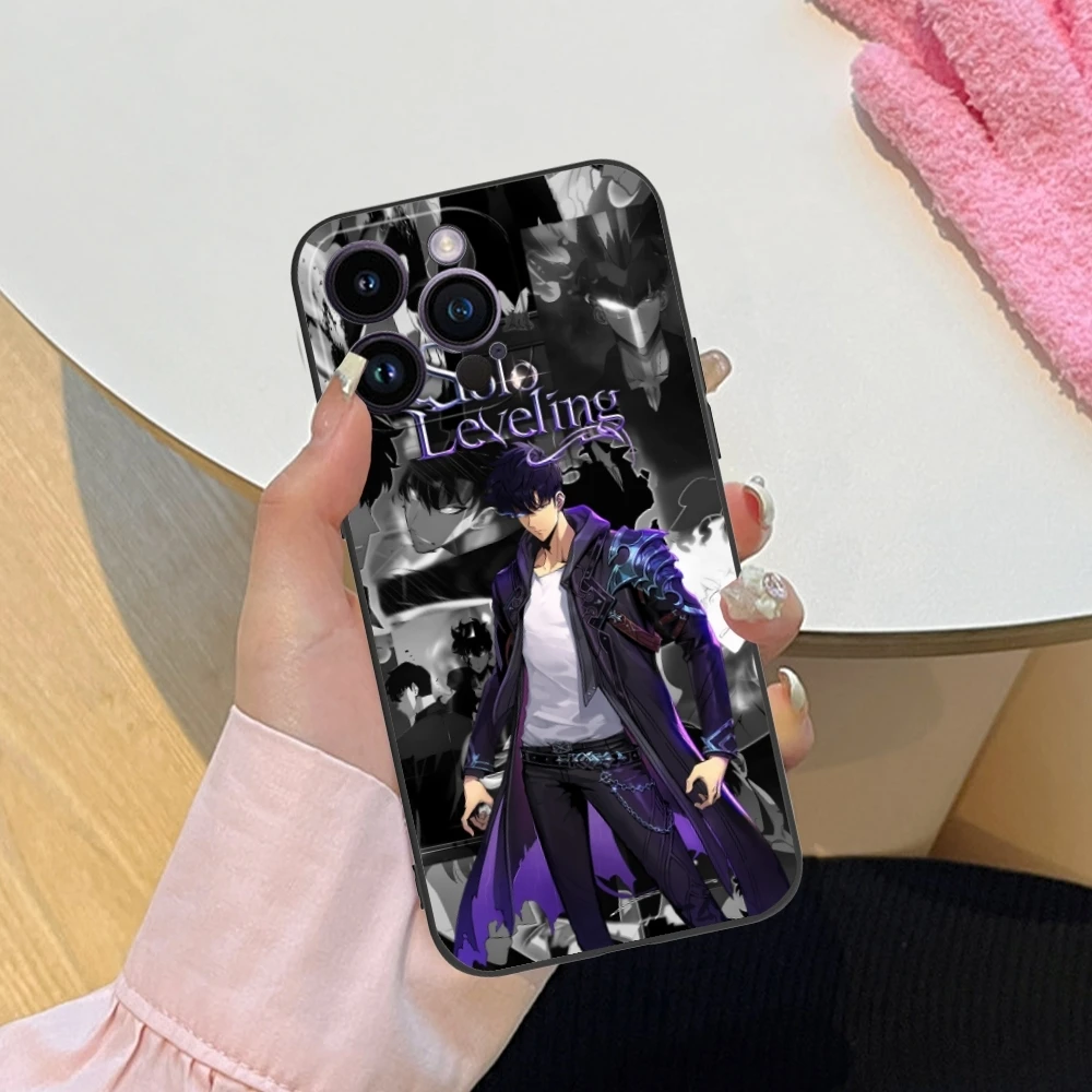 Чехол сотового телефона Solo Sung JinWoo для iPhone 15 14 13 12 11 X XR XS 8 7 Pro Max Plus Mini черный мягкий