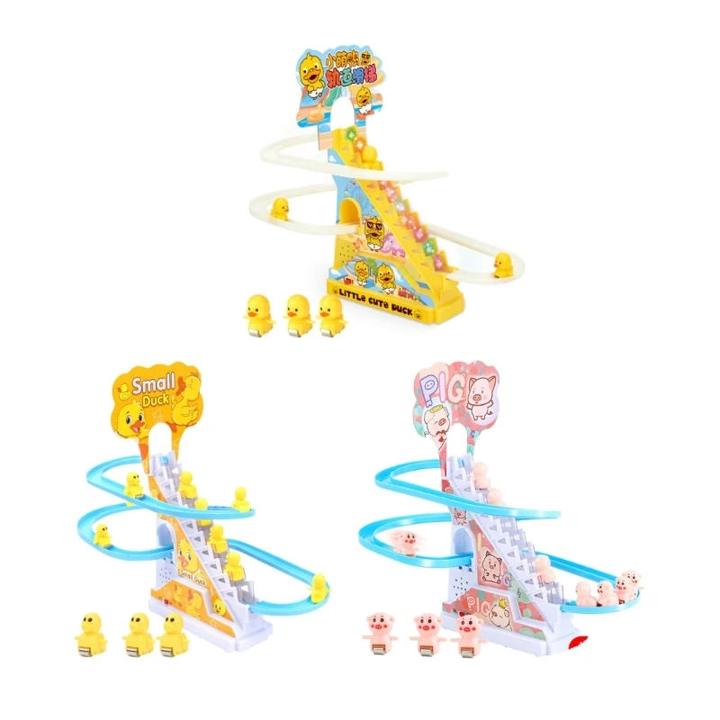 

Детские игрушки «утки», электрическая игрушка «сделай сам» на рельсах, гоночный трек, маленькая утка, подъем по лестнице