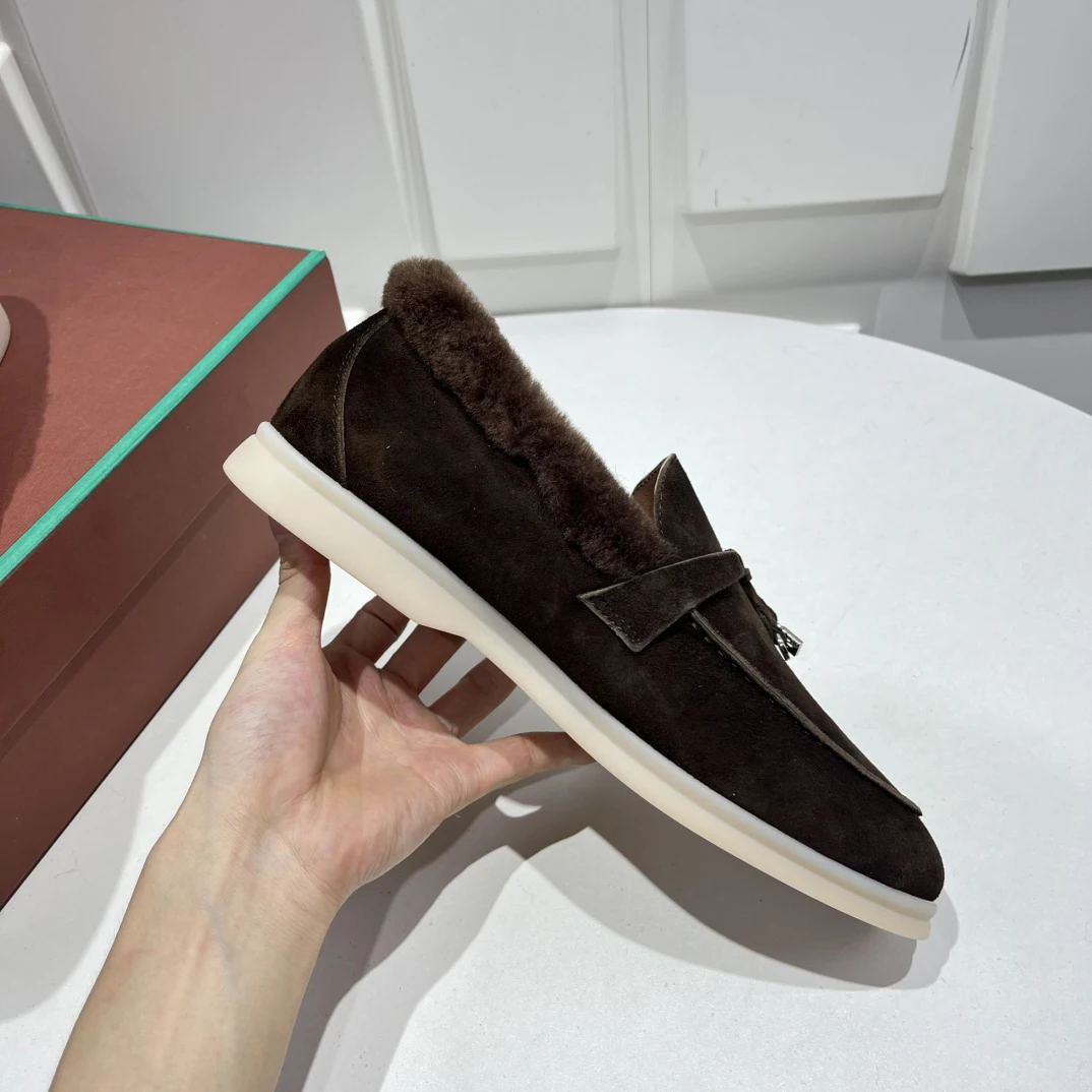 24 New Flat Fur Loafers Fashion Shoes Deerskin Fabric Cowhide Lining Mid-Low Low size35-46