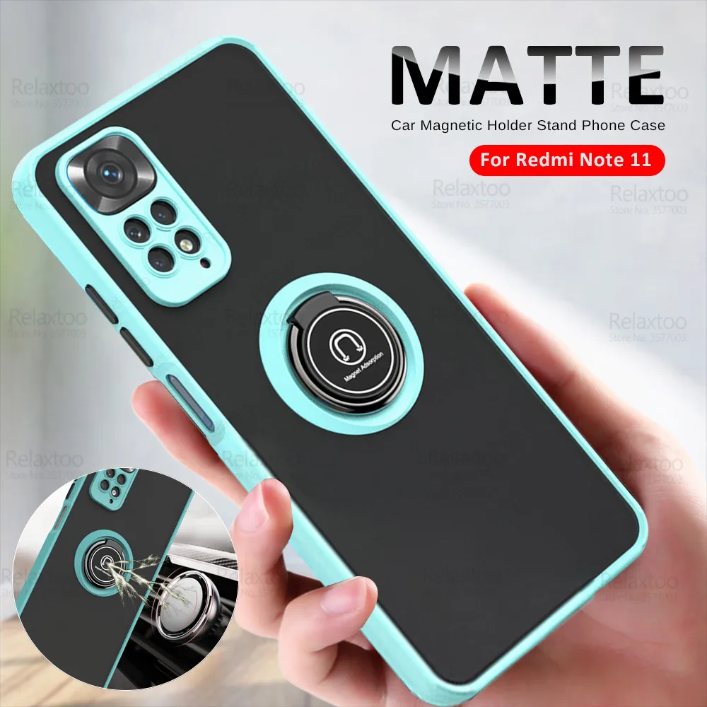 

For Redmi Note 11 Pro Case Car Magnetic Holder Matte Armor Phone Cover Redme Note11 S 4G 11S 11Pro 5G Camera Protect Stand Coque