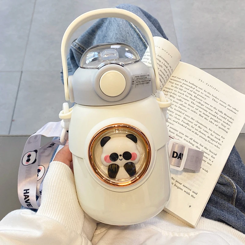 

700ml Stainless Steel Thermal Water Bottle for Kids Cute Cartoon Thermos Mug with Straw Portable Leak-Proof Insulated Kettle