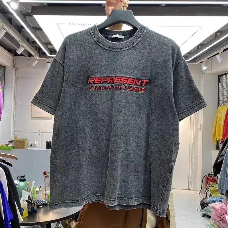 

High Street monogram logo embroidered, pound wash, fried color short-sleeved t-shirt man