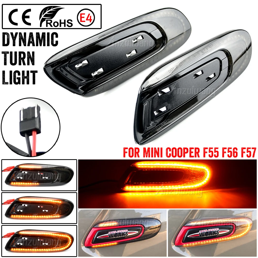 

2X For Mini Cooper F55 F56 F57 Dynamic LED Fender Marker Light Side Marker Lamp light Amber light smoke lens