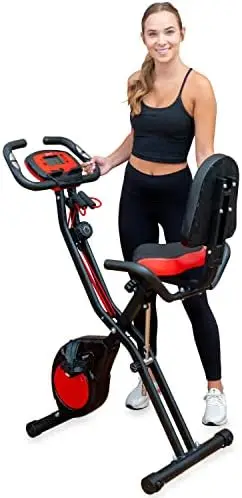 

Folding Exercise Bike, Stationary Bikes for Home with Arm Workout Bands, Indoor Fitness Bike with 16 Levels Resistance, Fully S