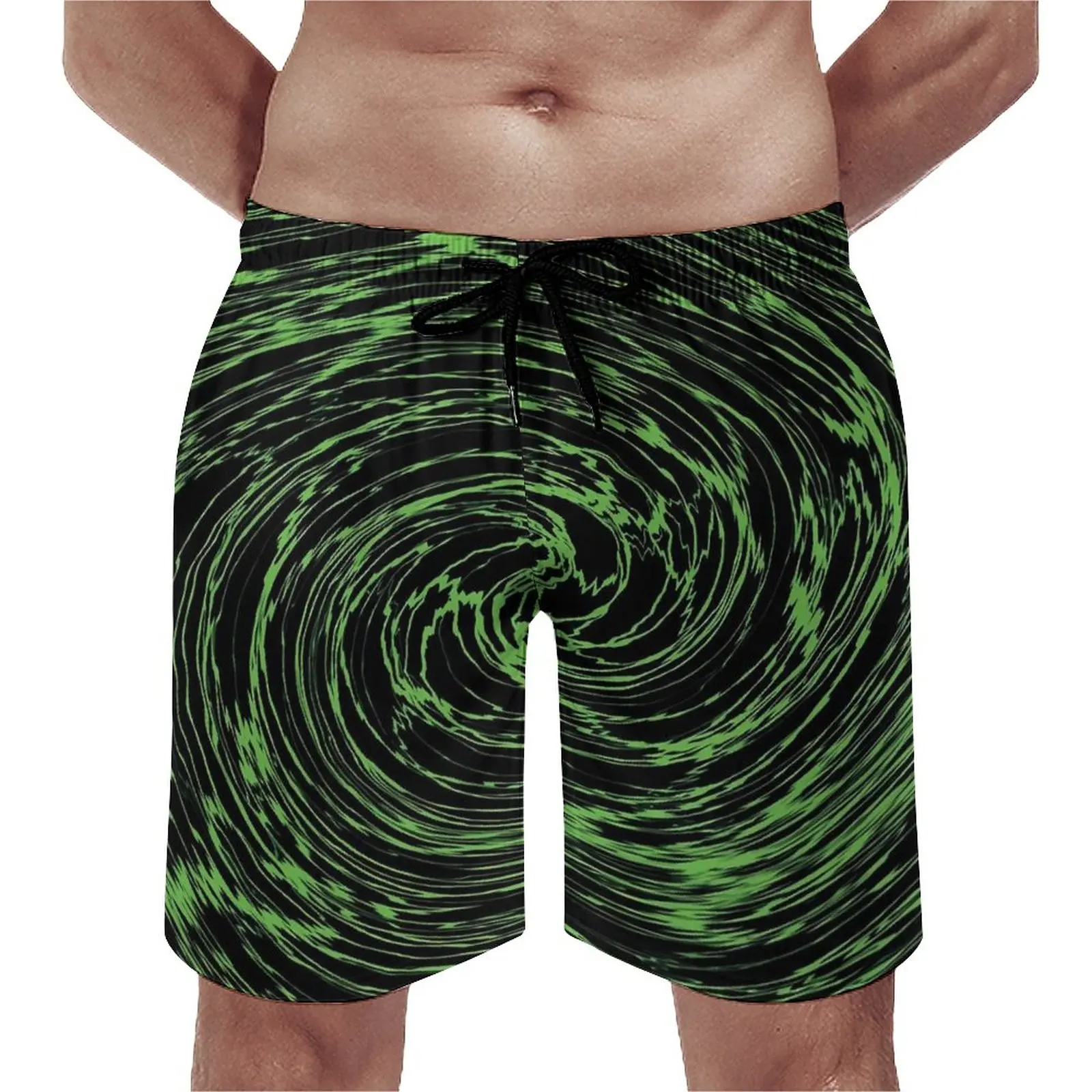 

Gym Shorts Shallow Water Casual Swimming Trunks Green Vortex Print Comfortable Sports Surf Trendy Plus Size Beach Short Pants