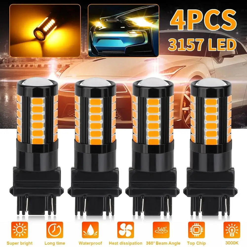 

4pcs 3157 Led Bulb Aluminum Super Bright 33-SMD 3000k Amber Turn Signal Light Backup Reversing Light For Fordd F150 F250 F350