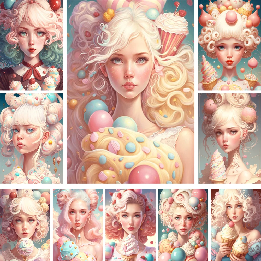 Sweet Girl Ice Cream AB Diamond Painting Room Decor Full Round Diamond Embroidery Custom Diy Gift For Mom 2023 NEW Free Shipping
