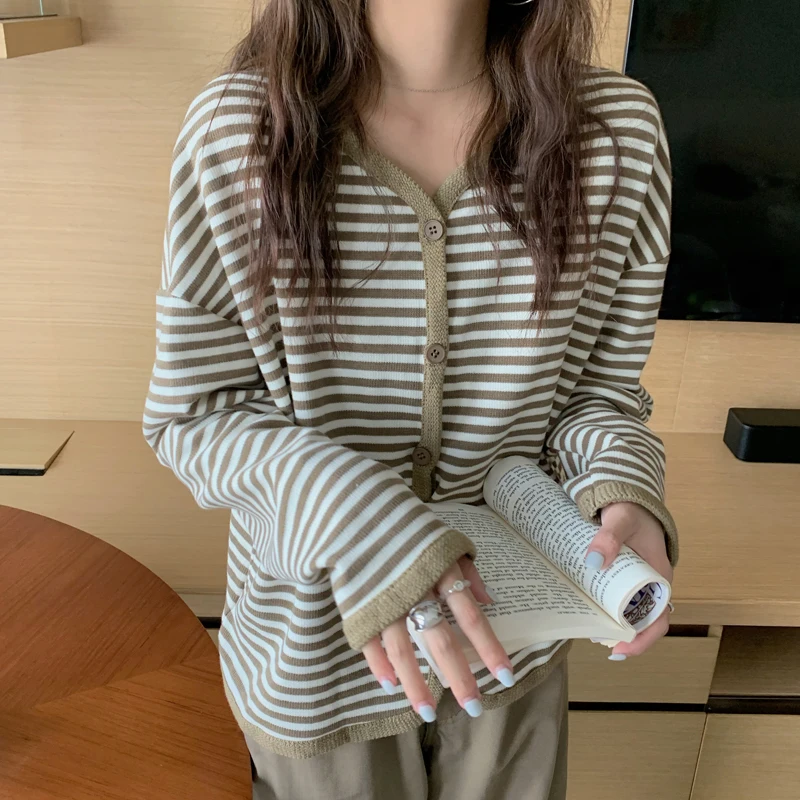 Женский полосатый кардиган в японском стиле новые весенние модные повседневные