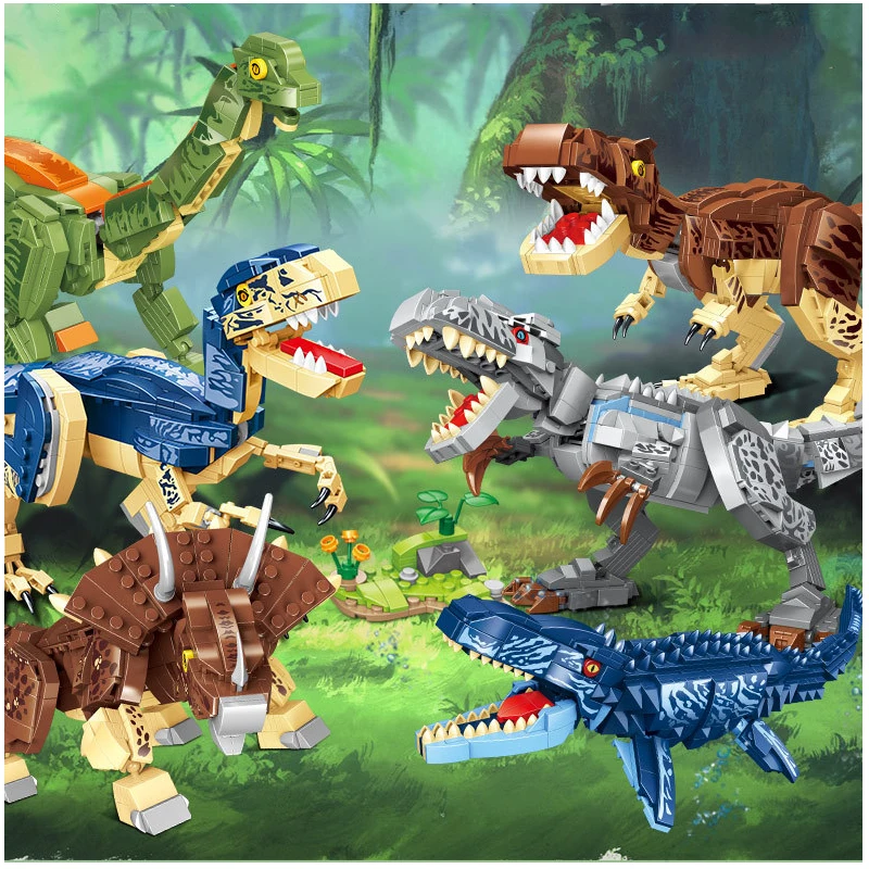 

Jurassic Animal World Dinosaur Base Tyrannosaurus Rex Triceratops Building Blocks Bricks Toys Gifts