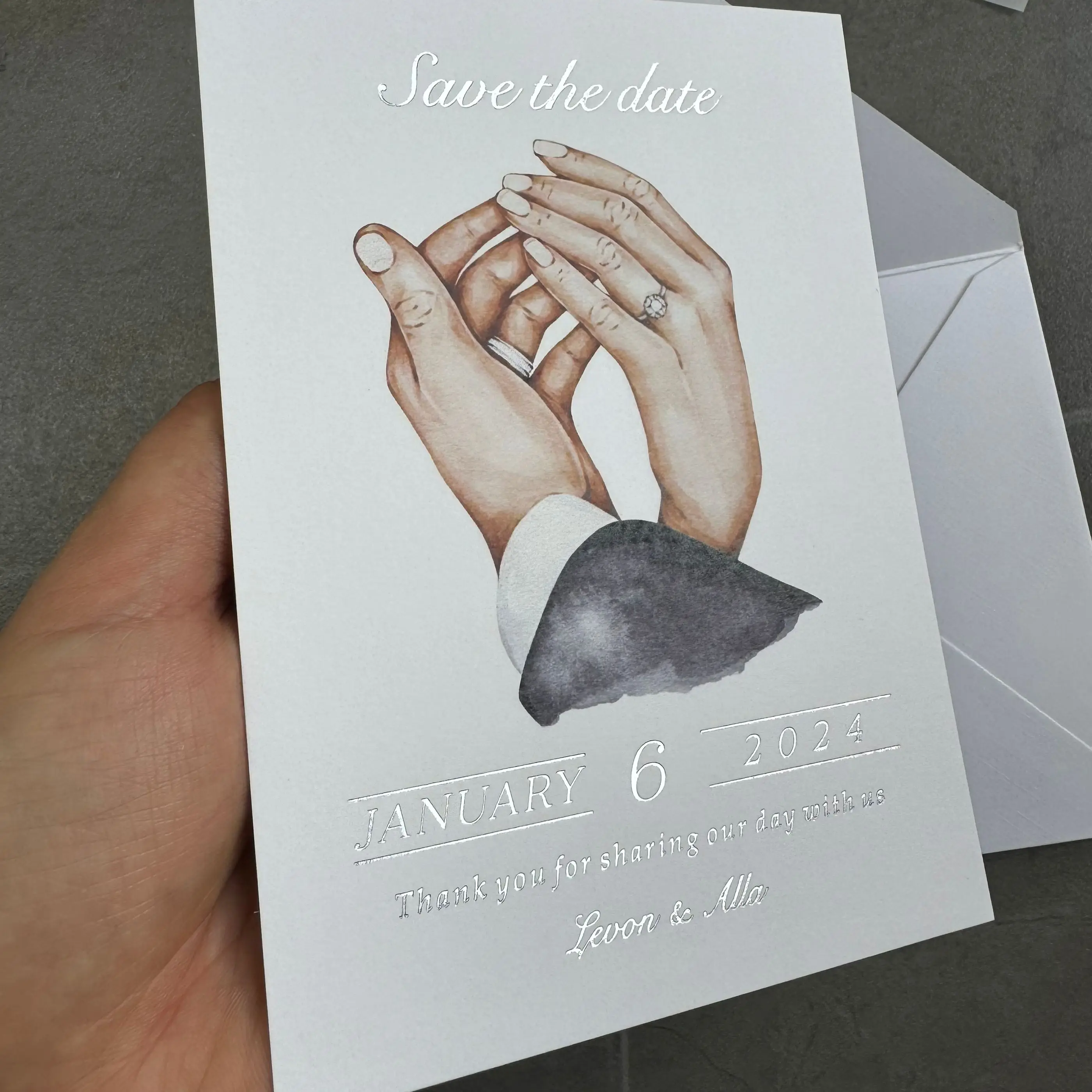 4*6 ''Серебристая фольга карты сохранить дату свадебные приглашения с