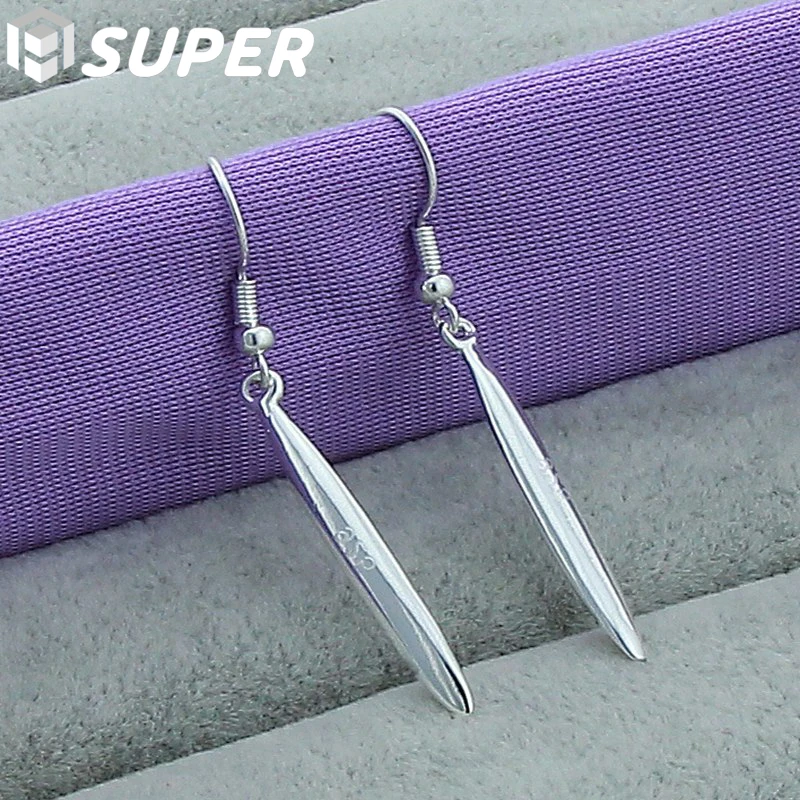

925 Sterling Silver Double Smooth Needle Drop Earrings For Woman Wedding Engagement Party Fashion Charm Jewelry