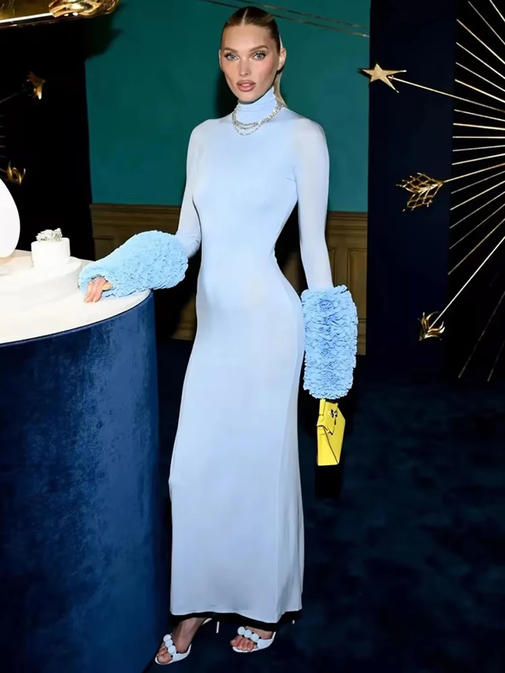 Modphy водолазка пуловер прозрачное платье макси женское элегантное облегающее