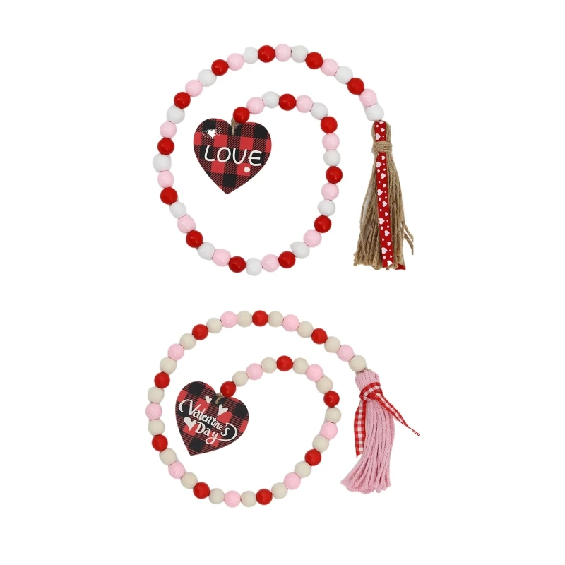 

Деревянная гирлянда с бусинами на День Св. Валентина с кисточкой, подвеска в клетку с сердцем и любовью, Декор