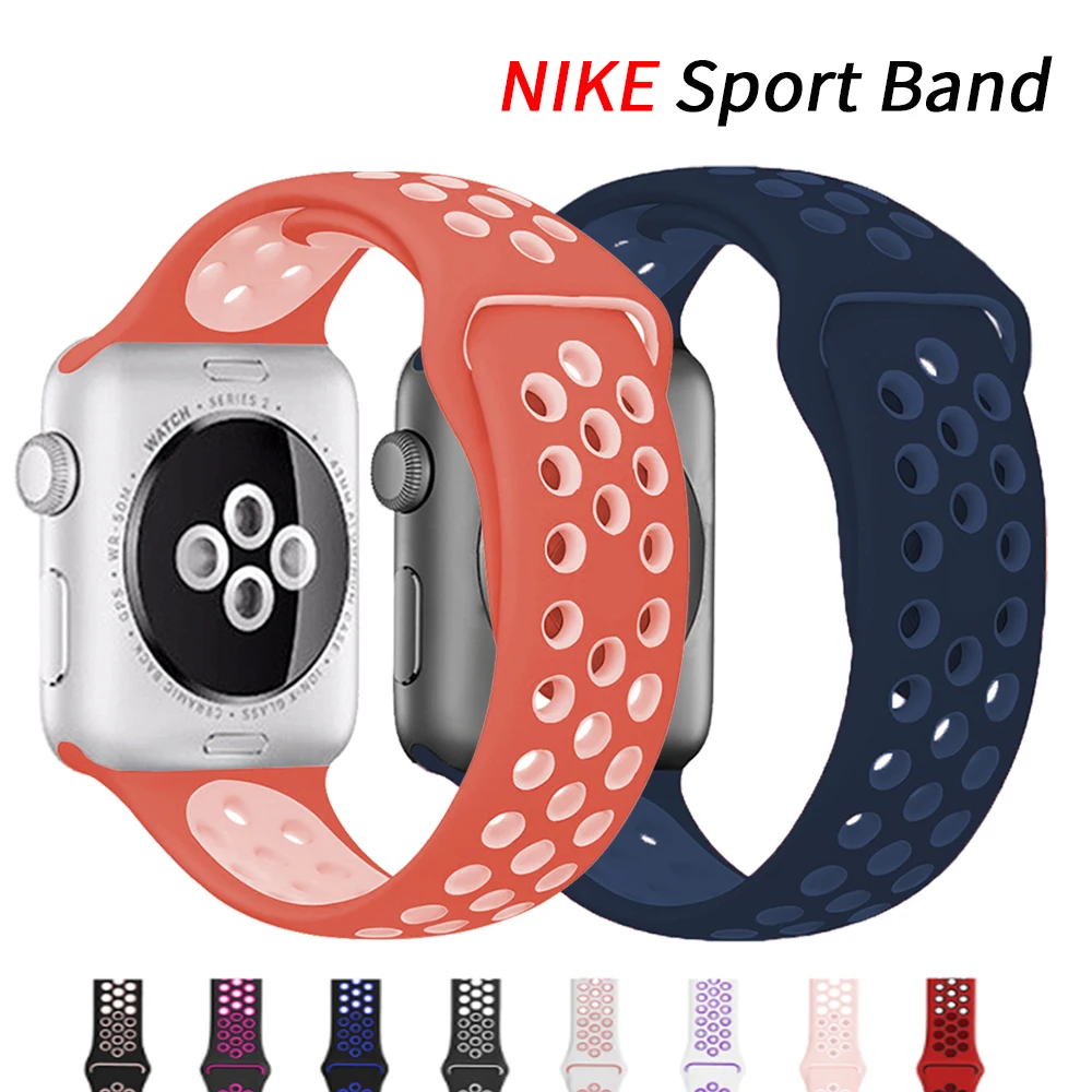 

Silicone Strap For Apple Watch Band 44mm 40mm 42mm 38mm 40 44 mm Breathable bracelet correa iWatch serie 3 6 5 4 SE 7 45mm 41mm