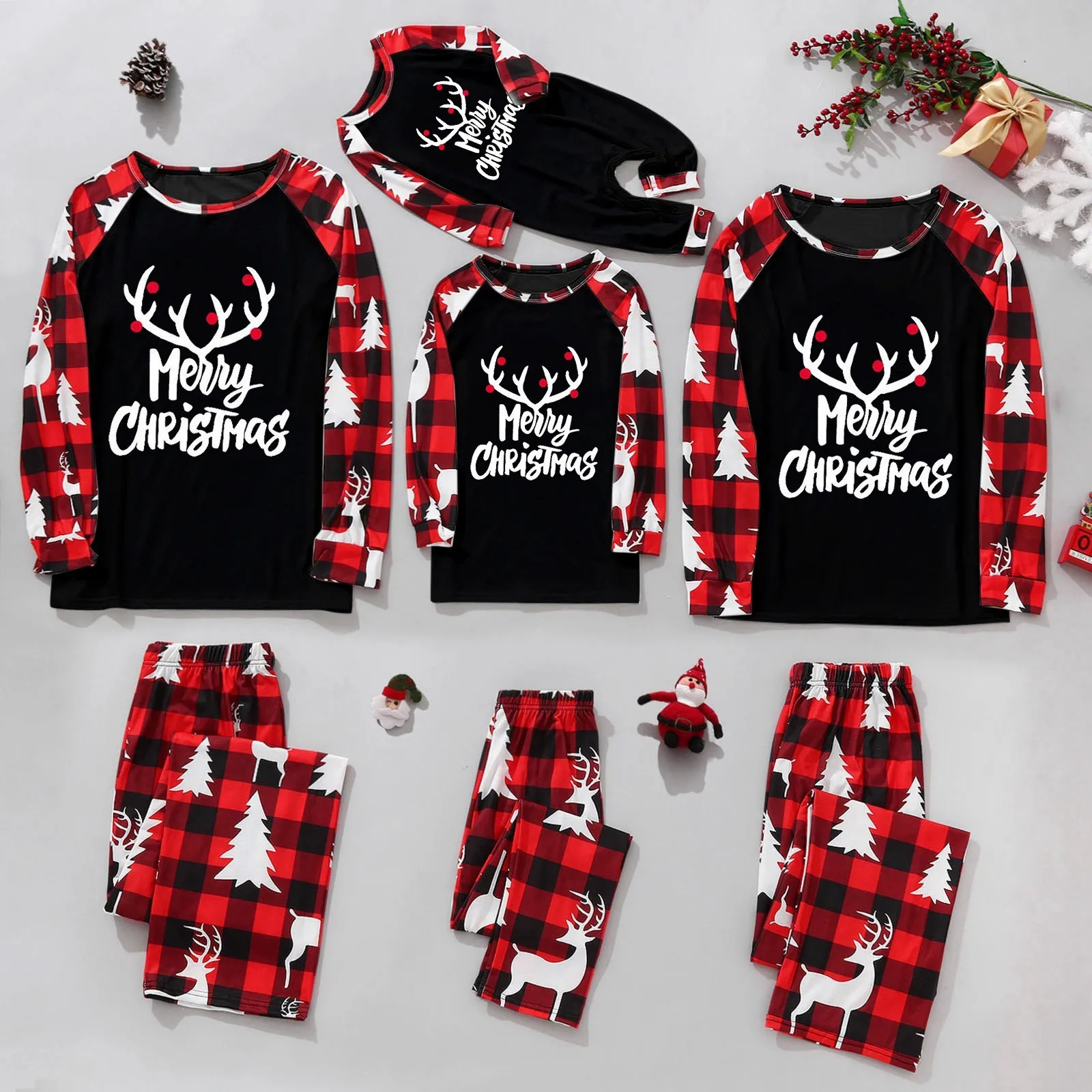 Новый рождественский семейный комплект красная домашняя пижама в клетку с