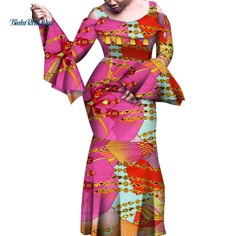 Африканские платья для женщин с принтом Платья расклешенными длинными рукавами