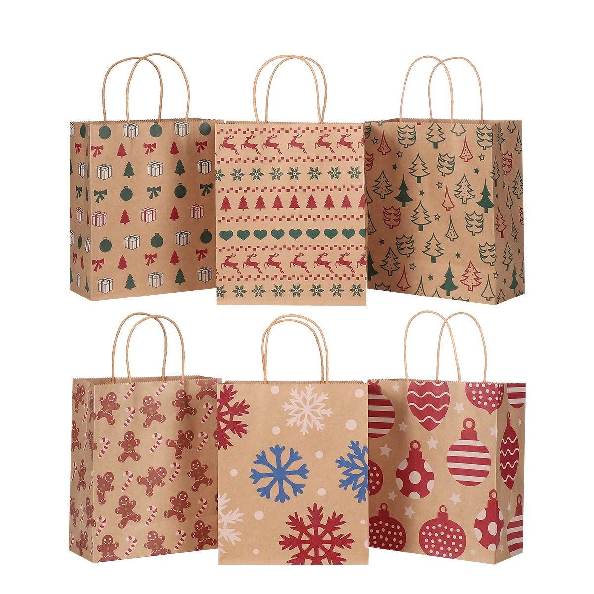 

24pcs Christmas Kraft Bags 6 Patterns Xmas Gift Bags Paper Storage Christmas Paper Bags for Festival Holiday Banquet