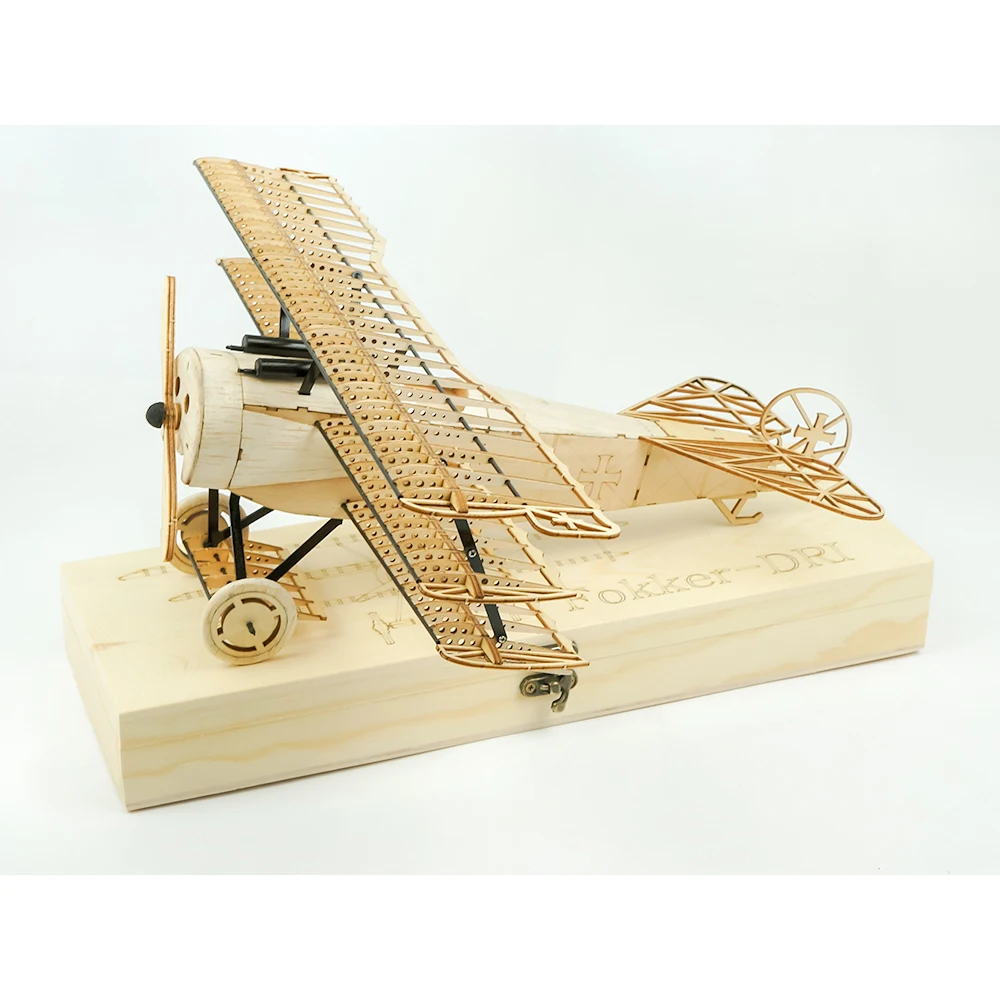 Фото DW Hobby FOKKER-DRI масштаб 1:18 деревянная статическая модель самолета винтажный декор биплан орнамент для дома/офиса настольная модель самолета №2