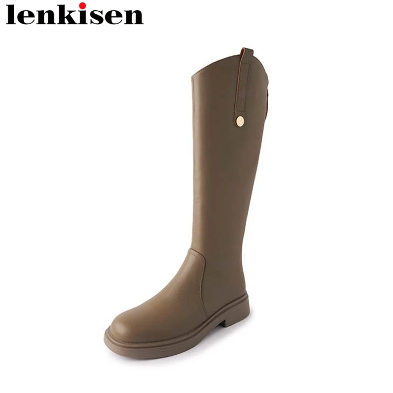 

Lenkisen Big Size 42 Ins Cow Leather Round Toe Keep Warm Winter Riding Boots Med Heels Platform Brand Elegant Thigh High Boots