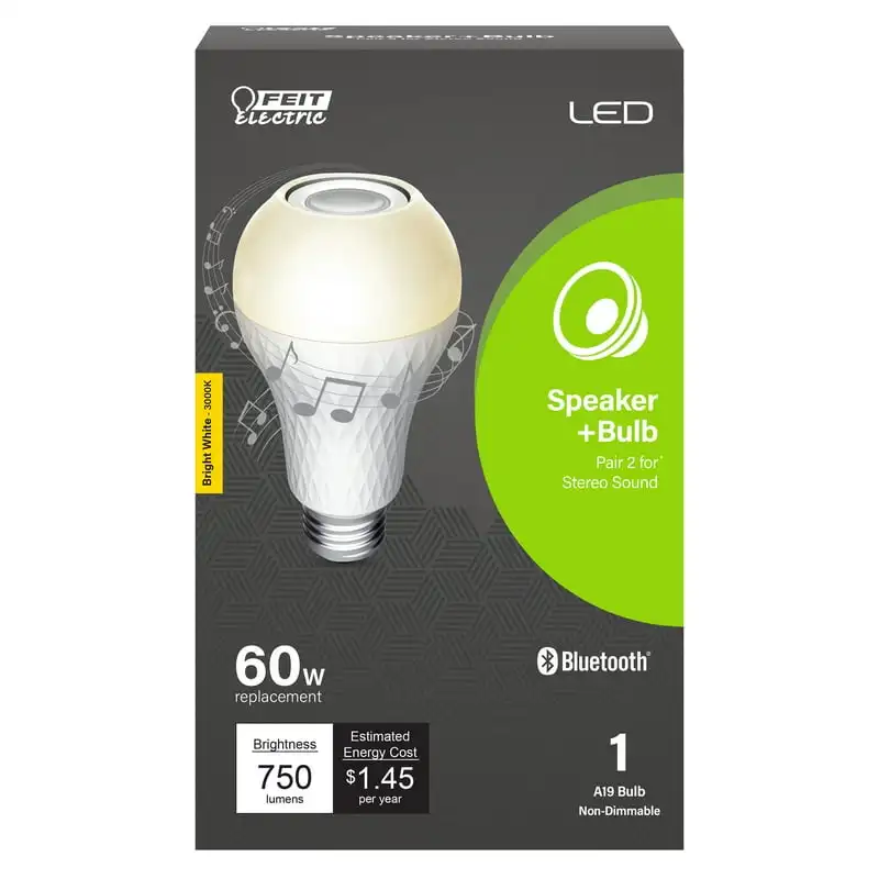 

12 Watt (60W Equivalent) LED Light Bulb with Bluetooth Speaker, A19 E26 Medium Base Garage light Lampara potente para máquina d