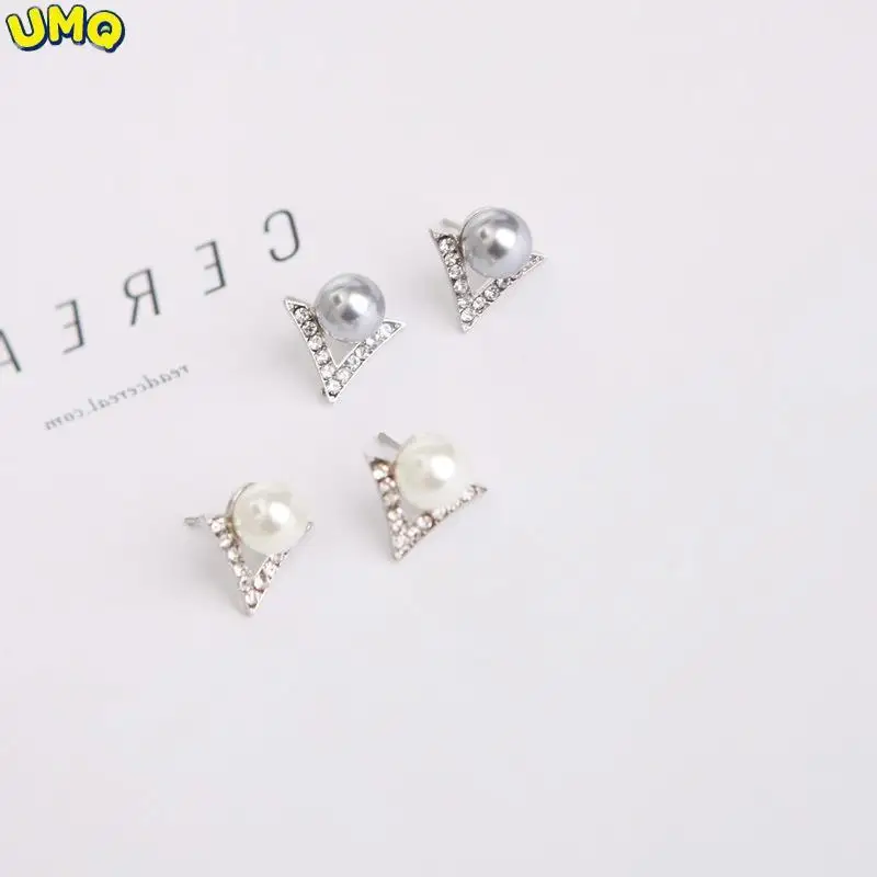 

100% Copy Real Moissanite Diamond Pearl Studs Stud Earrings 7mm Cultured Pearl Earrings 925 Sterling Silver Geometry Ear Studs